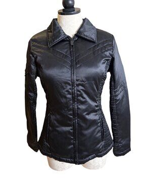Bebe Sport Womens Long-sleeved Full Zip Puffer Jacket Size M Black Casual Y2k